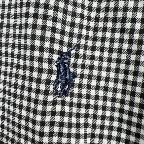 Ralph Lauren Mens Shirt 1XB Big Brown White Micro Check Blue Pony Long Sleeves - Picture 4 of 8